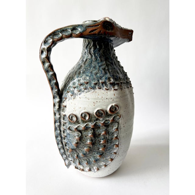 1960s Jack Mason Stone Mountain Georgia Reptilian Stoneware Sculpture Pitcher For Sale In Palm Springs - Image 6 of 8