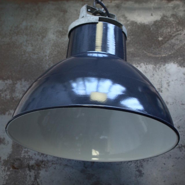 1950s Vintage Industrial Blue Enamel Pendant Light by Mazda For Sale - Image 5 of 7