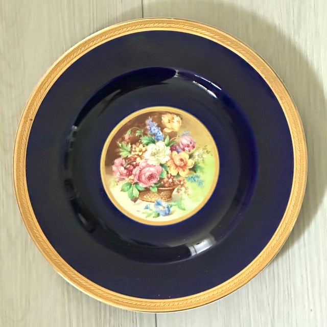 English 1930s Cobalt Floral 24k Ducal Crown Ware Plates - Set of 8 For Sale - Image 3 of 9