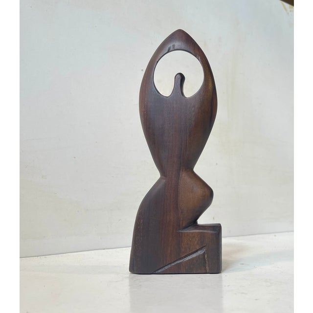 Vintage Abstract Teak Sculpture of Praying Woman, 1970s For Sale - Image 3 of 7