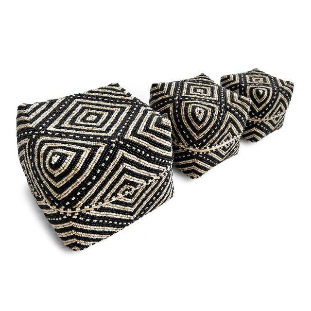 Vintage Bamboo Beaded Black & Tan Box X-Small For Sale In Los Angeles - Image 6 of 6