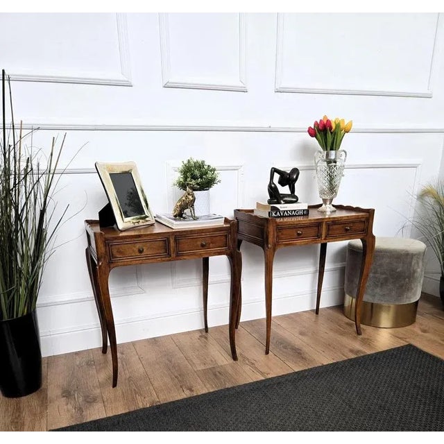 Very elegant and refined Italian 1950s Mid-Century Modern pair of side tables as well as bedside tables with double drawer...