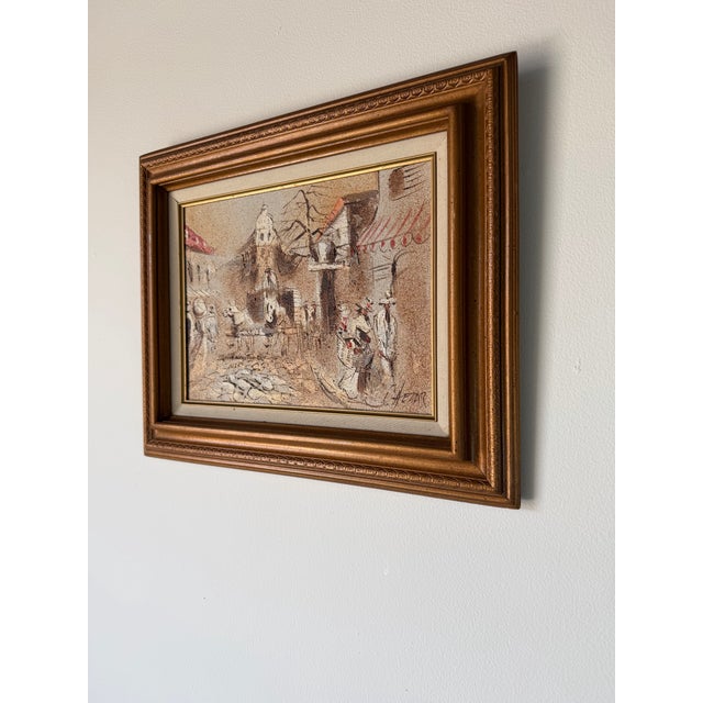 Boris Chezar (American, 1913–2008) Parisian Street Scene Oil and Sand on Canvas Painting, Framed For Sale - Image 4 of 11