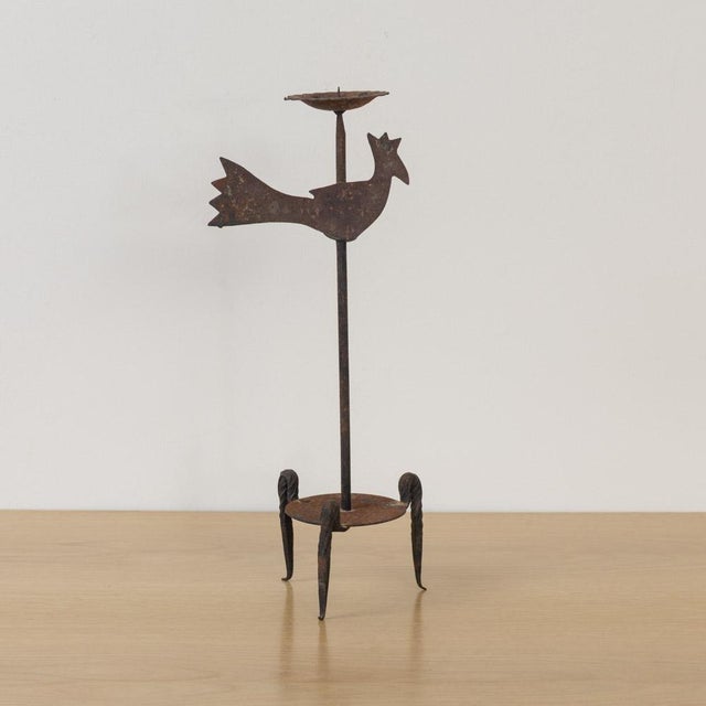 1950s Pair of French Iron Rooster Candlesticks For Sale - Image 9 of 13