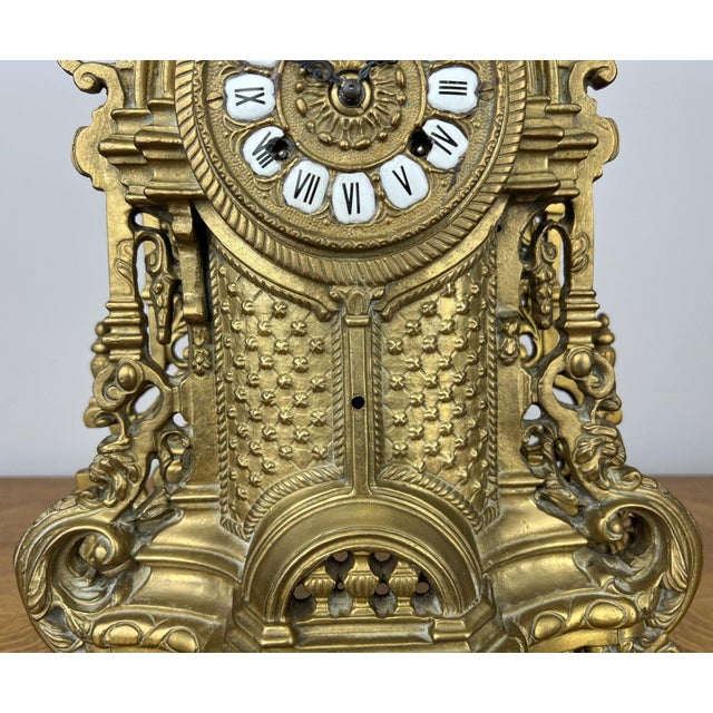 Metal Vintage Brass Mantel Clock For Sale - Image 7 of 18