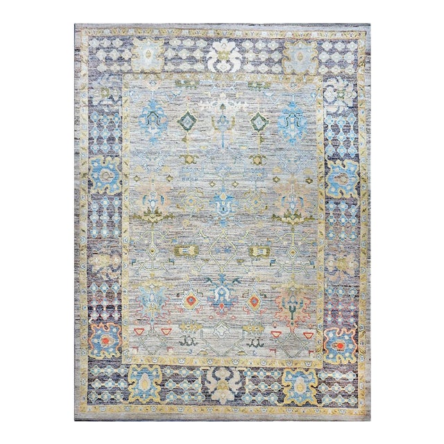 21st Century Turkish Oushak Wool 10x14 Slate Blue, Yellow & Green Handmade Area Rug #1144095 For Sale