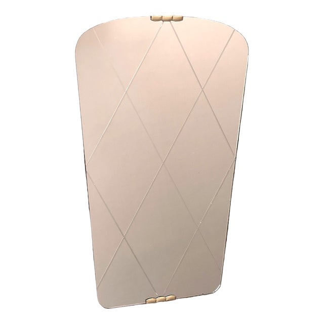 Art Deco Engraved Brass Mirror, 1950s For Sale