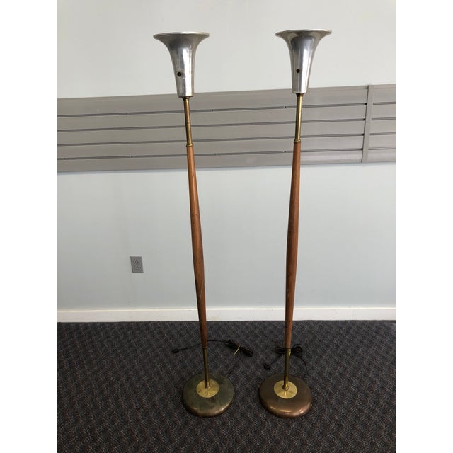 Vintage Mid Century Modern Carved Wood Torchiere Floor Lamps A Pair Chairish