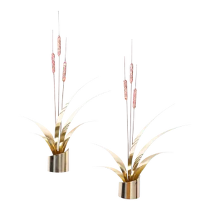 Pair of Midcentury Cattail Wall Sculptures