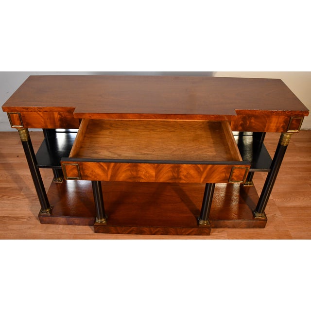 1920s Antique French Empire Flame Mahogany Mirror Back Console Table For Sale - Image 6 of 18