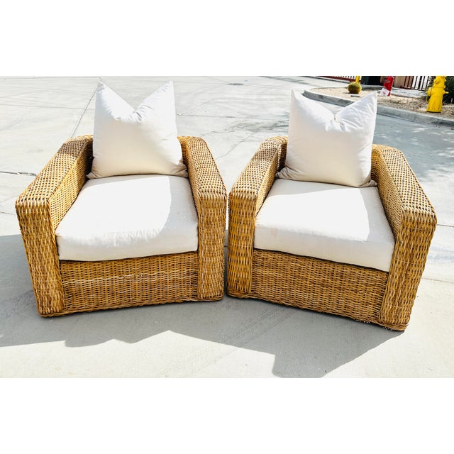 Pair of Michael Taylor Style Oversized Woven Rattan Lounge Chairs For Sale - Image 12 of 12