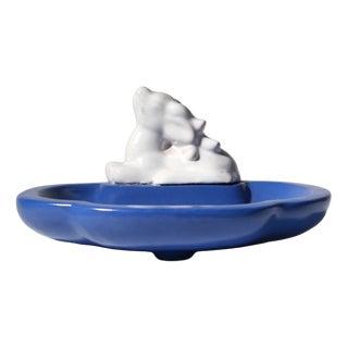 Art Deco White Deer Ceramic Bowl by Gabriel Burmeister for Gabriel Keramik, Sweden, 1930s For Sale