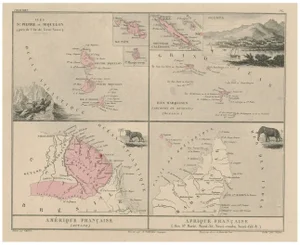 Antique Map of French Colonies La France, 1874