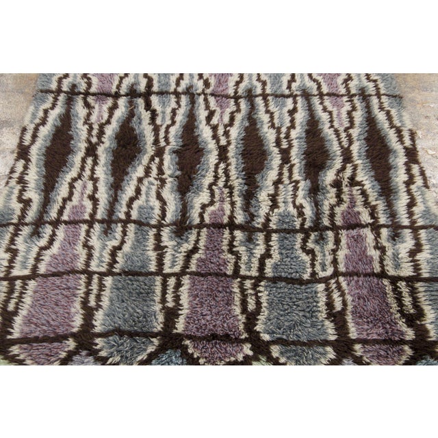 1950s Vintage Swedish Rya Wool Rug in Diamond Design by Rug & Kilim, 1950-1959 For Sale - Image 5 of 8