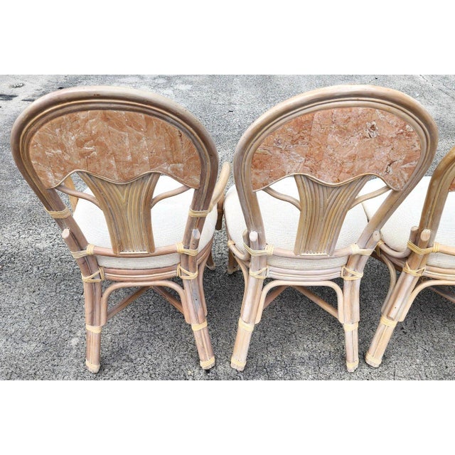 Wood Maitland Smith Style Bamboo & Tessellated Dining Chairs Set of 6 For Sale - Image 7 of 15
