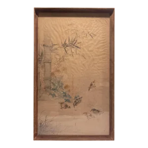 19th Century Japanese or Chinese Watercolor Scroll Painting With Birds