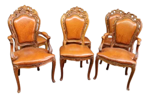 Louis XVl Carved Leather Upholstered Dining Chairs - Set of 6