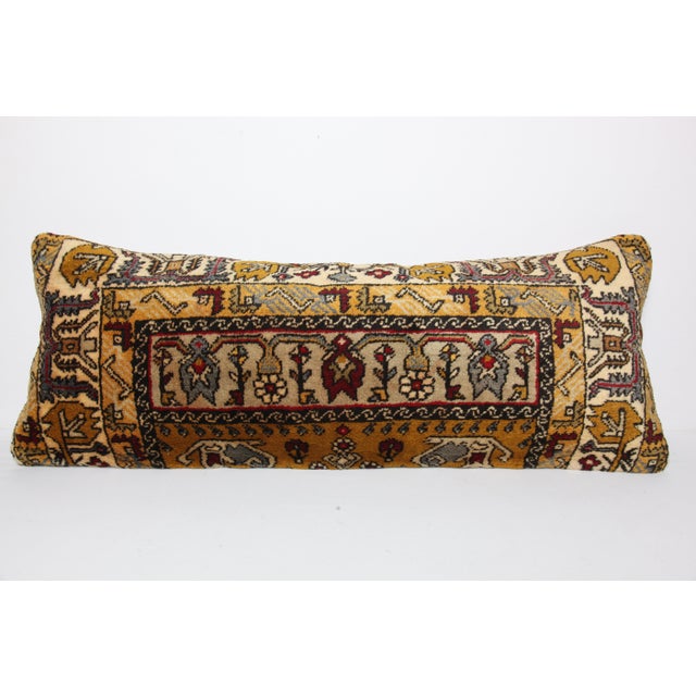 Vintage Turkish Handknotted Rug Lumbar Pillow Cover -16'' X 40'' For Sale - Image 4 of 11