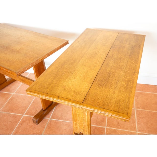 Light Oak Refectory Trestle Tables, 1920, Set of 2 For Sale - Image 11 of 18