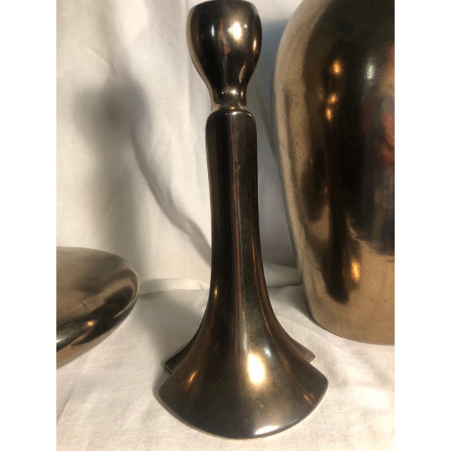 Mid-Century Modern Vintage Haeger Collection Hollywood Regency Post Modern 5 Piece Gold Set For Sale - Image 3 of 12