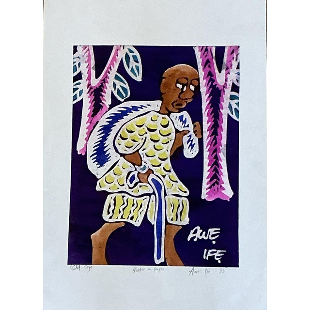 Artist: Awe Signed: Awe Ife Country: Nigeria Medium: Batik on Paper Provenance: Purchased directly from artist Condition...