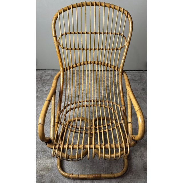 Mid 20th Century Mid 20th Century Rustic Style Large Italian Bamboo and Wicker Cane Armchair For Sale - Image 5 of 12