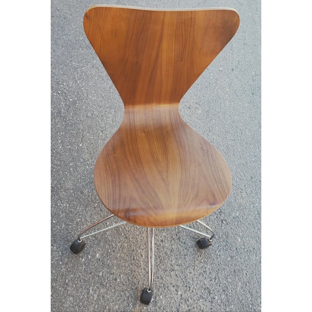 2000 - 2009 Arne Jacobsen Danish Teak Adjustable Height Swivel Desk Chair For Sale - Image 5 of 8