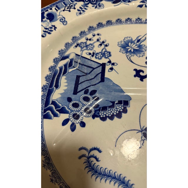 Antique Spode Pearlware Blue Transfer "Bird & Grasshopper" Chinoiserie Tree in the Well Meat Platter, Circa 1820 A rare...