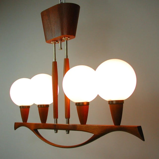 Mid-Century Swedish Modern Teak and Satin Glass Chandelier, 1960s For Sale - Image 13 of 18