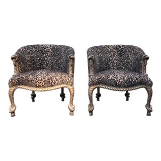 Vintage Hollywood Regency Rope & Tassel Leopard Club Chairs - a Pair For Sale