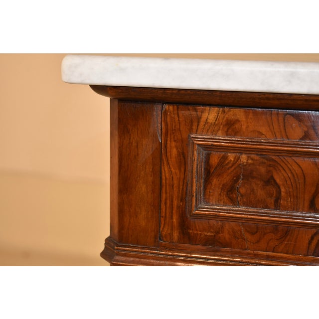 19th Century Walnut Bedside Cabinet With Carrara Marble Top For Sale - Image 12 of 13