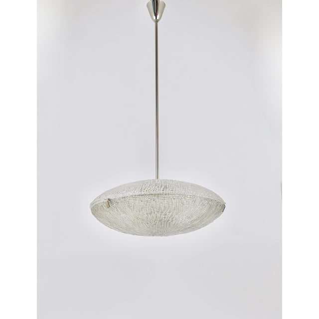Silver Mid-Century Kalmar Discus Textured Glass & Nickel Chandelier attributed to J. T. Kalmar for Kalmar, Austria, 1950s For Sale - Image 8 of 18