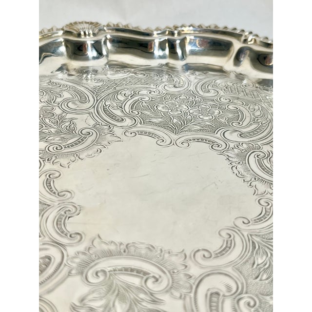 Antique English Sheffield Plate Silver Salver With Shell Detailing by Cooper and Sons For Sale - Image 13 of 14