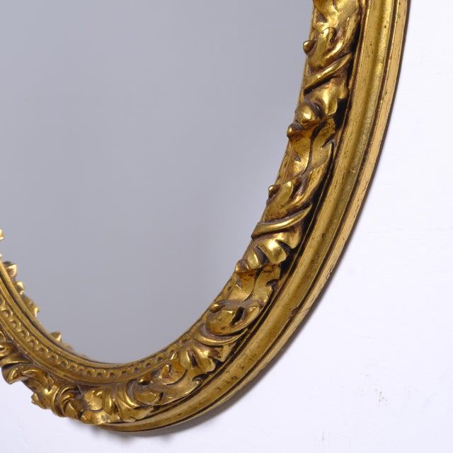Gold Large Oval Mirror in Gilded and Carved Wood, Late 1900s For Sale - Image 8 of 13