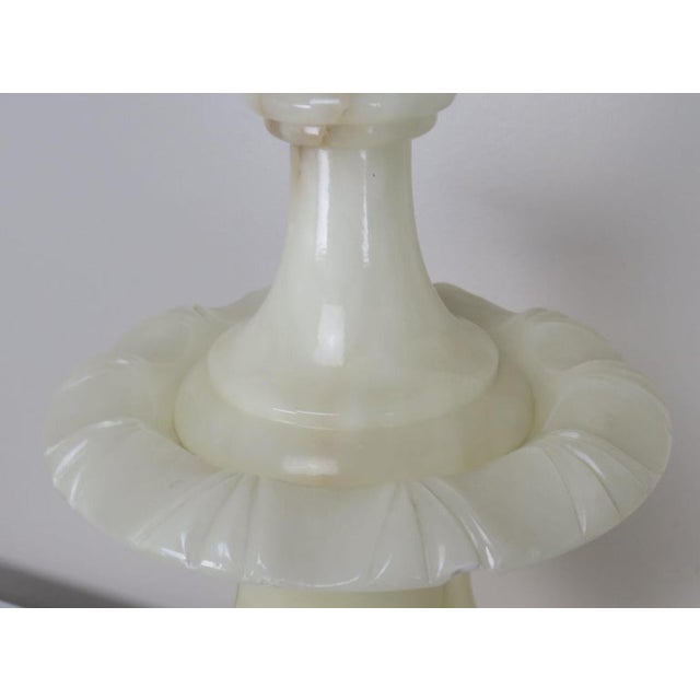 Early 20th Century Cream Alabaster Urn Shaped Lamps With Hand Painted Parchment Shades, Pair For Sale - Image 5 of 9