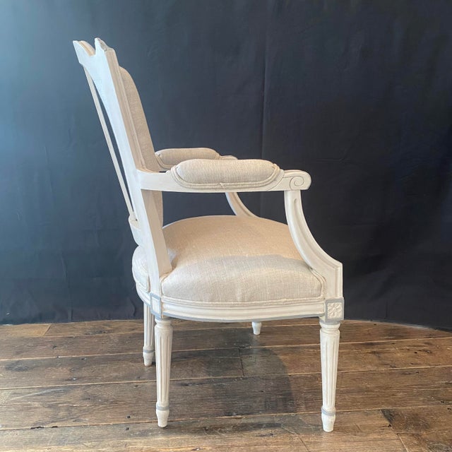 Antique French Louis XVI Neoclassical Painted Armchairs or Fauteuils -a Pair For Sale - Image 13 of 13