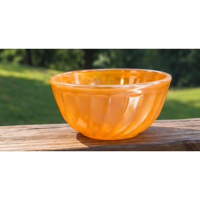 Mid-Century Modern Vintage 1950s Fire-King Peach Lustre Swirl Nesting Mixing Bowls — Set of 3 For Sale - Image 3 of 4