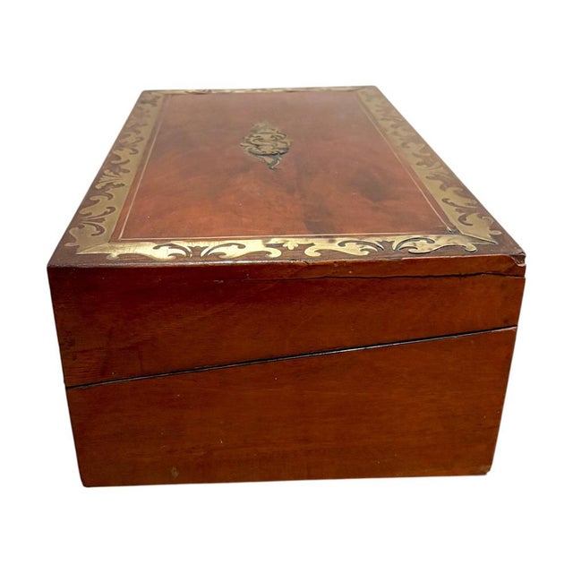 Victorian Brass Inlaid Mahogany Writing Slope with Secret Drawers For Sale - Image 3 of 18