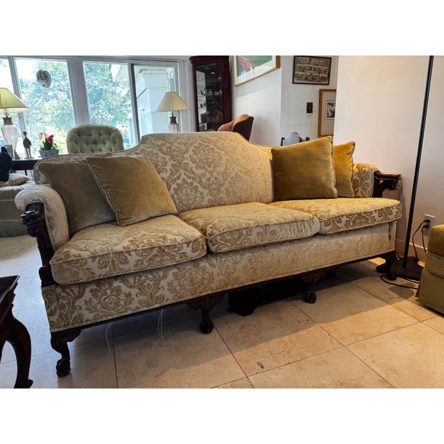 Vintage Chippendale Style Traditional Camelback Sofa For Sale - Image 4 of 6