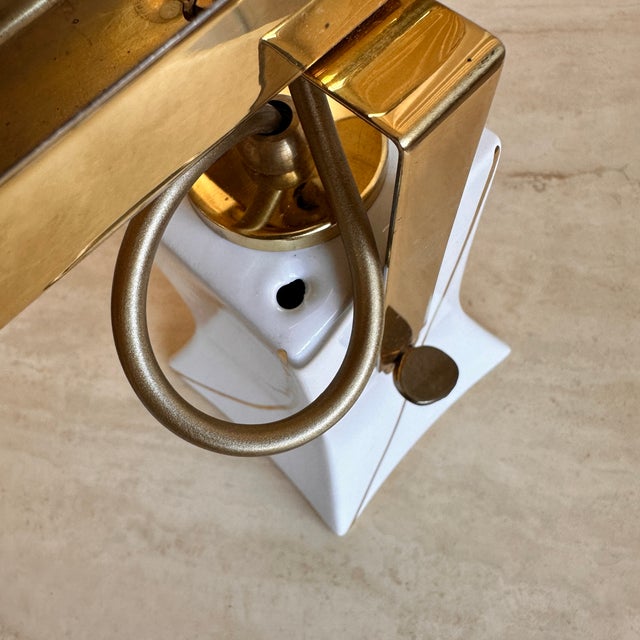 Art Deco White Porcelain and Brass Ceiling Lamp, 1960s For Sale - Image 11 of 14