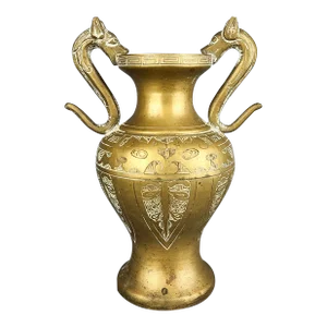 1920s Chinese Brass Vase Foo Dog Handles