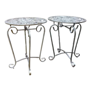 Mid 20th Century French Style Vintage Scrolled Wrought Iron Tables - Set of 2