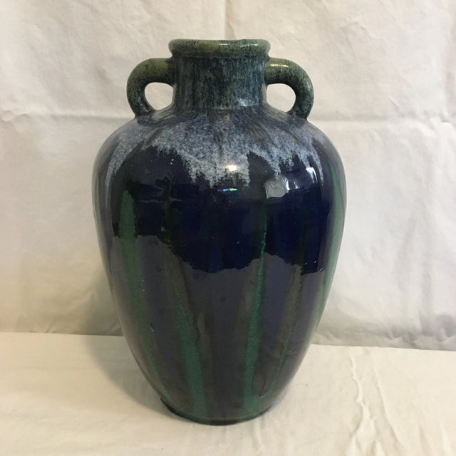 Beautiful ceramic drip glaze urn/ vase/ vessel. The deep blue and emerald green colors are gorgeous together and the top...