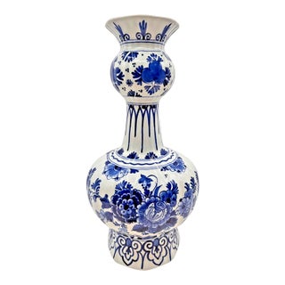 Vintage MCM Royal Delft Hand Painted Blue and White Ceramic''Knobbelvaas'' Vase For Sale