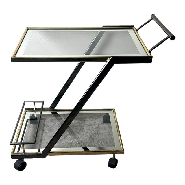 Mid 20th Century Italian Bar Cart in Burnished Steel and Brass For Sale