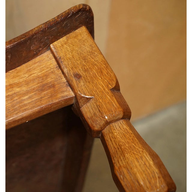 Brown Important 1930s Antique Burr Oak Robert Mouseman Thompson Curved Stool Bench For Sale - Image 8 of 18