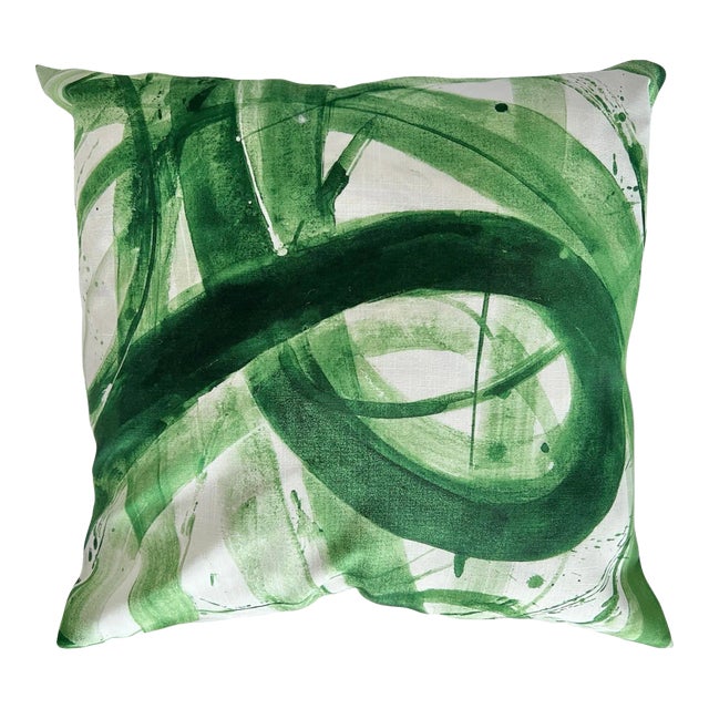 Contemporary Tropical Kelly Green Painting Pillow Cover For Sale