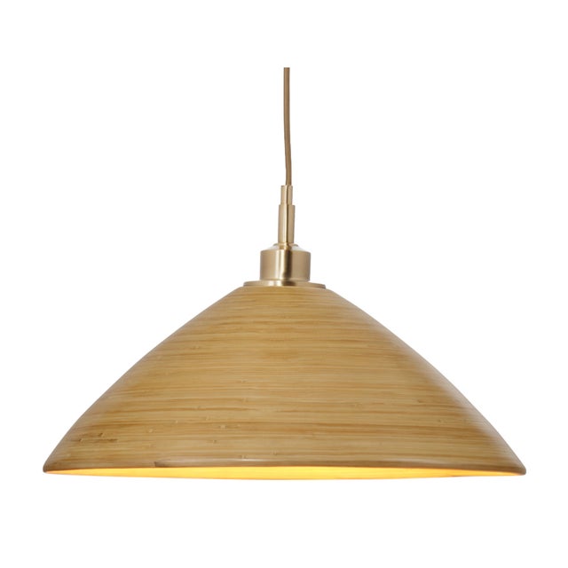 Modern Spun Pendant, Small Natural Bamboo For Sale - Image 3 of 5