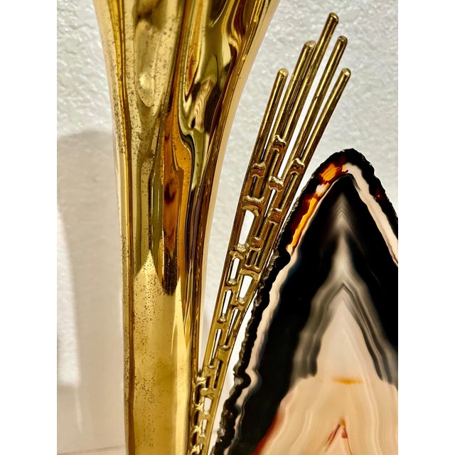 Jacques Duval Brasseur, 1970s French Brass & Raw Mineral Agate Specimen Sculpture Art Candlesticks Pair, c.1970's For Sale - Image 11 of 12