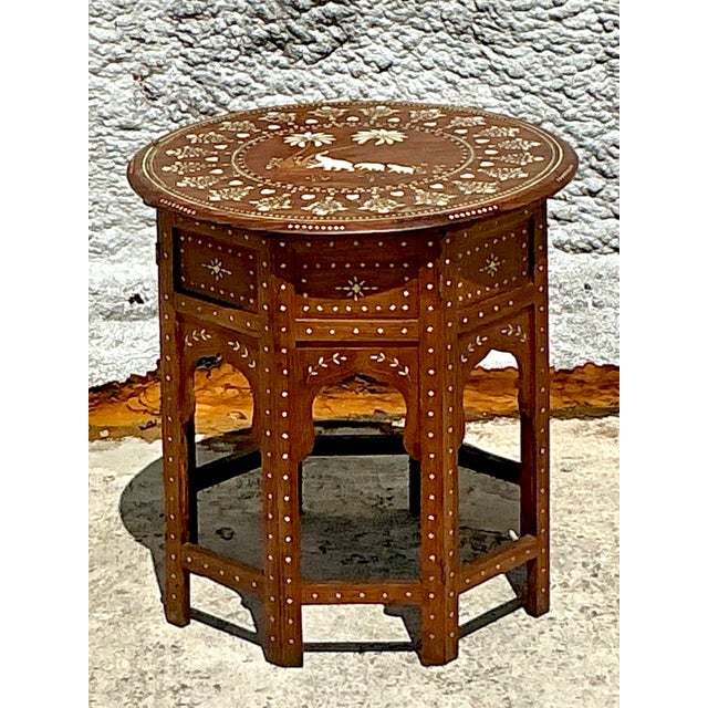 Vintage Boho Moroccan Elephant Inlay Side Table For Sale - Image 9 of 12